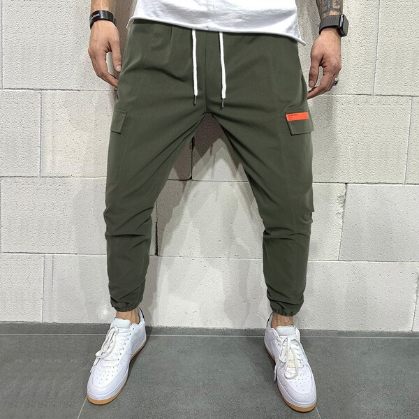 

Men Patched Detail Pants, Army green