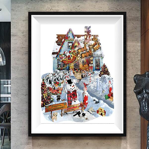 

Christmas Snowman Print DIY Diamond Unframed Painting, Multicolor