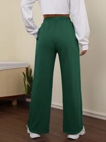 SHEIN PETITE Quần thể thao nữ Dây kéo Túi màu trơn - màu xanh lá - Xem 2