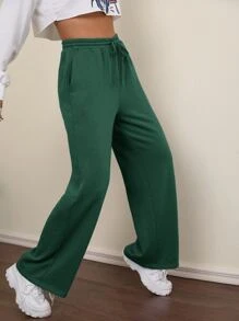 SHEIN PETITE Quần thể thao nữ Dây kéo Túi màu trơn - màu xanh lá - Xem 3