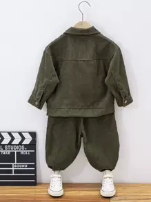 SHEIN 小男童翻蓋口袋燈芯絨夾克和長褲