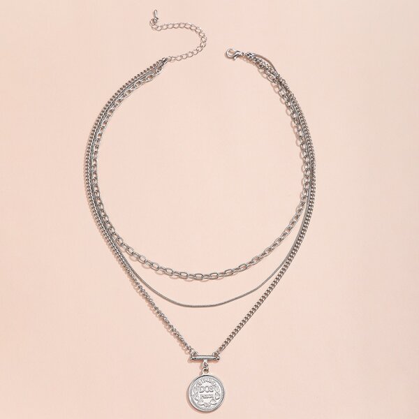

Round Charm Layered Necklace, Silver