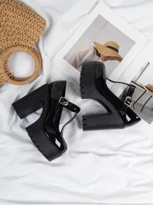 Minimalist Ultra Heeled Mary Jane Pumps - Black - View 1