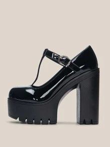 Minimalist Ultra Heeled Mary Jane Pumps - Black - View 4