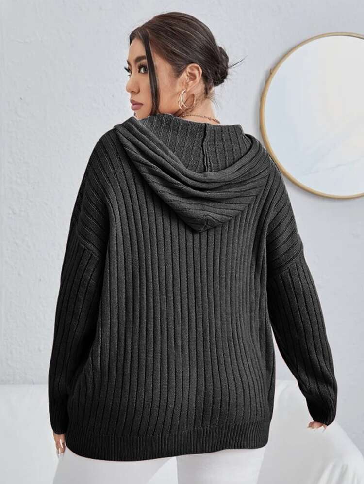 Plus Drop Shoulder Hooded Sweater Knit Pullover Fall Winter Autumn
