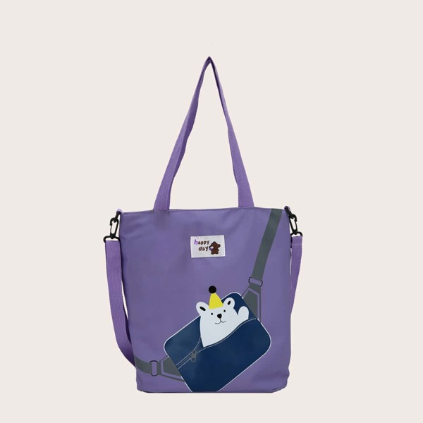 

Girls Cartoon Graphic Shopper Bag, Purple