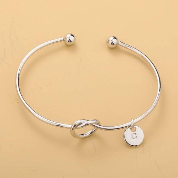 

Letter Detail Disc Charm Cuff Bracelet, Silver