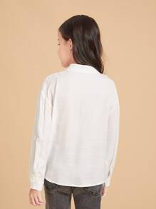 Áo cánh Gái Nút phía trước màu trơn Cơ bản - trắng - Xem 2