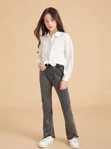 Áo cánh Gái Nút phía trước màu trơn Cơ bản - trắng - Xem 3