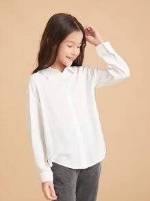 Áo cánh Gái Nút phía trước màu trơn Cơ bản - trắng - Xem 4