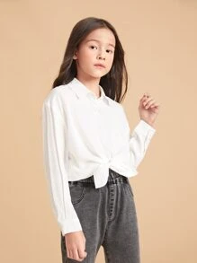 Áo cánh Gái Nút phía trước màu trơn Cơ bản - trắng - Xem 6