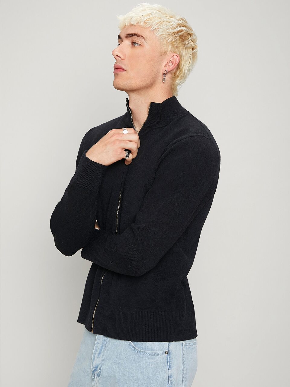 Men Zipper Up Bomber Cardigan