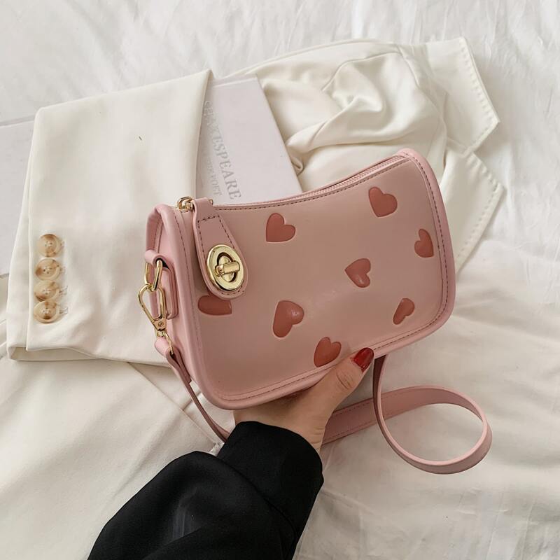 

Heart Pattern Shoulder Bag, Pink