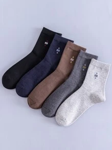 5 Pares/pack Calcetines Básicos Casuales Y De Negocios Para Hombres Hasta La Mitad De La Pantorrilla, Adecuados Para Uso Diario