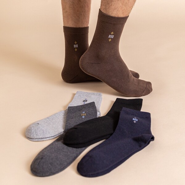 

5pairs Men Simple Crew Socks, Multicolor