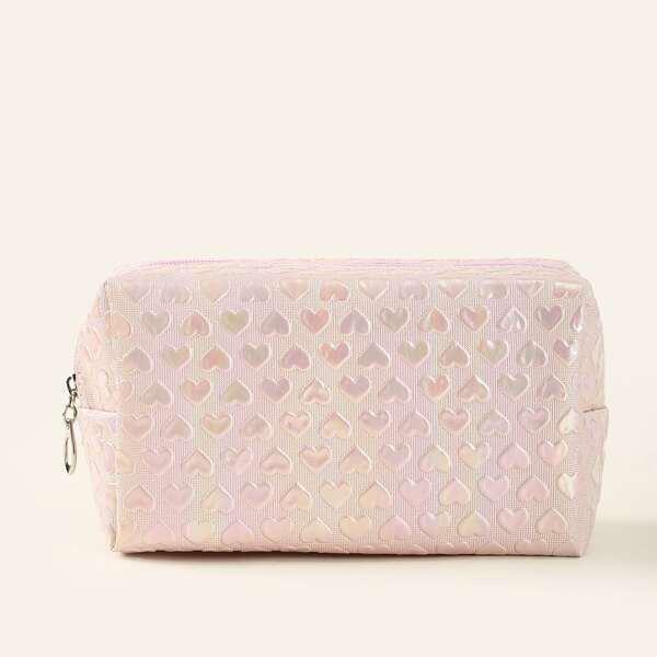 

Laser Heart Square Makeup Bag, Pink