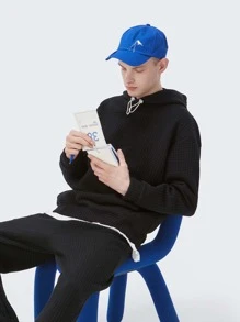 INFLATION Men Drop Shoulder Waffle Knit Hoodie - Black - View 3