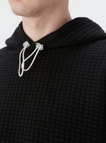 INFLATION Men Drop Shoulder Waffle Knit Hoodie - Black - View 5