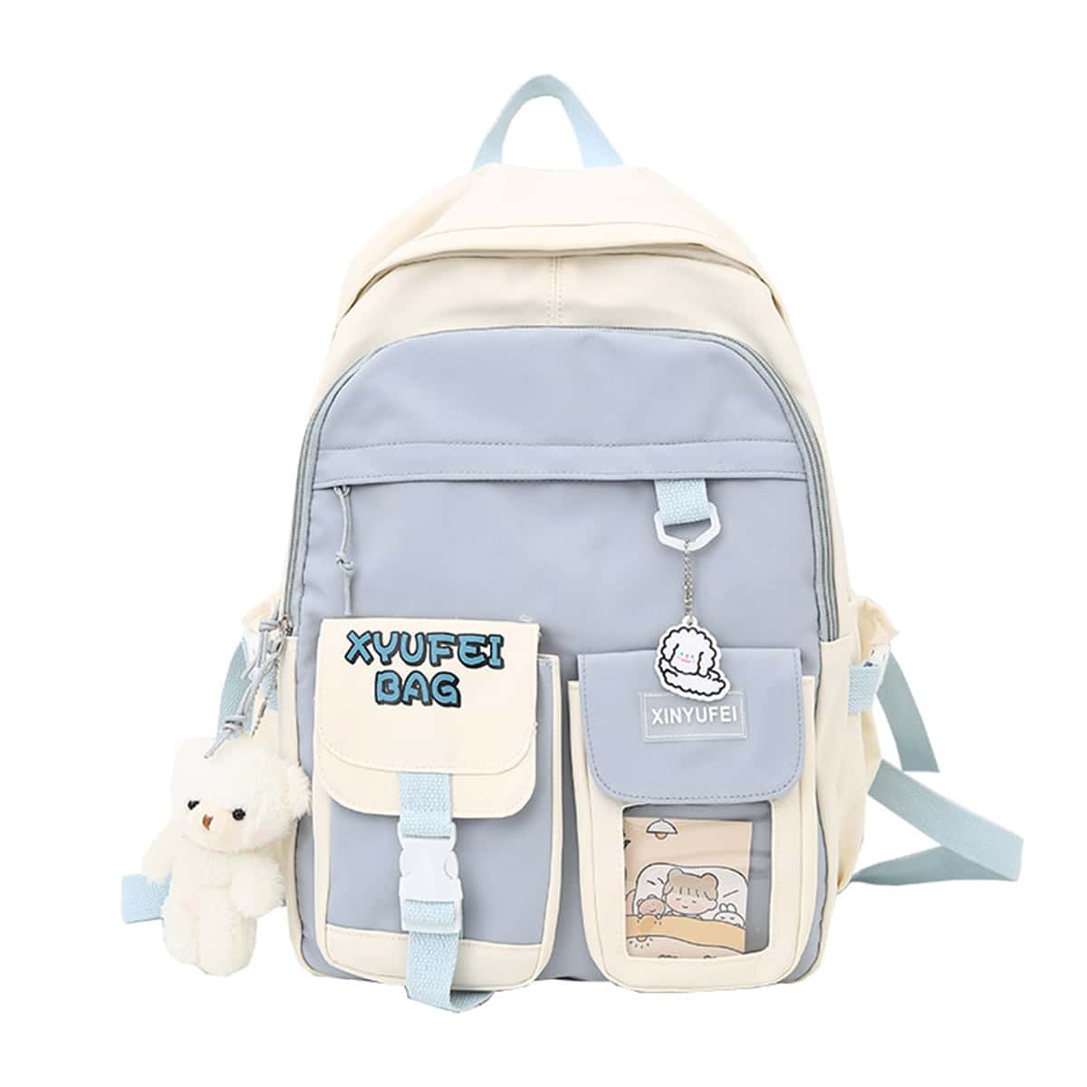 

Two Tone Pocket Front Backpack, Blue