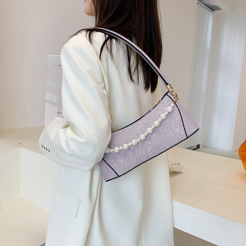 

Flower Pattern Shoulder Bag, Purple