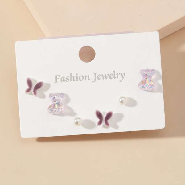 

3pairs Faux Pearl Decor Earrings, Multicolor