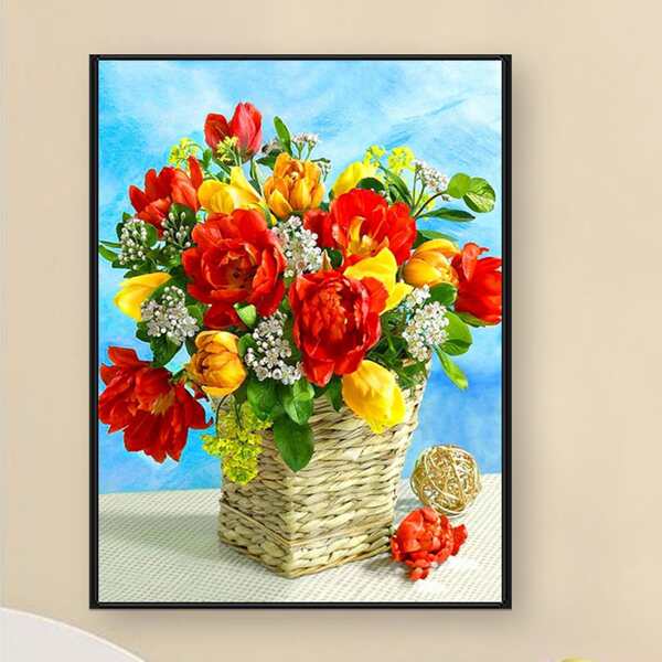 

Flower Print DIY Diamond Unframed Painting, Multicolor