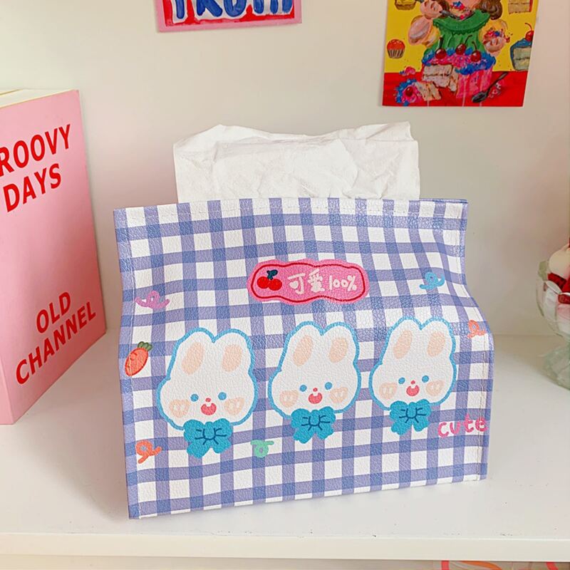 

1pc Rabbit Print Tissue Storage Box, Blue