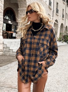 大方格紋翻蓋口袋超大號襯衫 - 彩色 - 查看 2