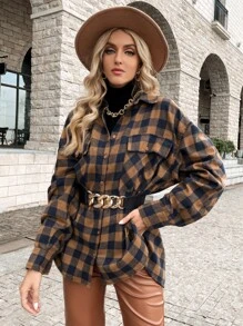 大方格紋翻蓋口袋超大號襯衫 - 彩色 - 查看 3