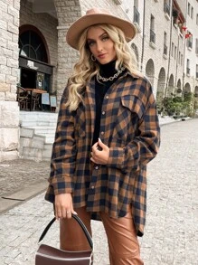 大方格紋翻蓋口袋超大號襯衫 - 彩色 - 查看 4