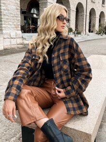 大方格紋翻蓋口袋超大號襯衫 - 彩色 - 查看 5