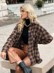 大方格紋翻蓋口袋超大號襯衫 - 彩色 - 查看 6