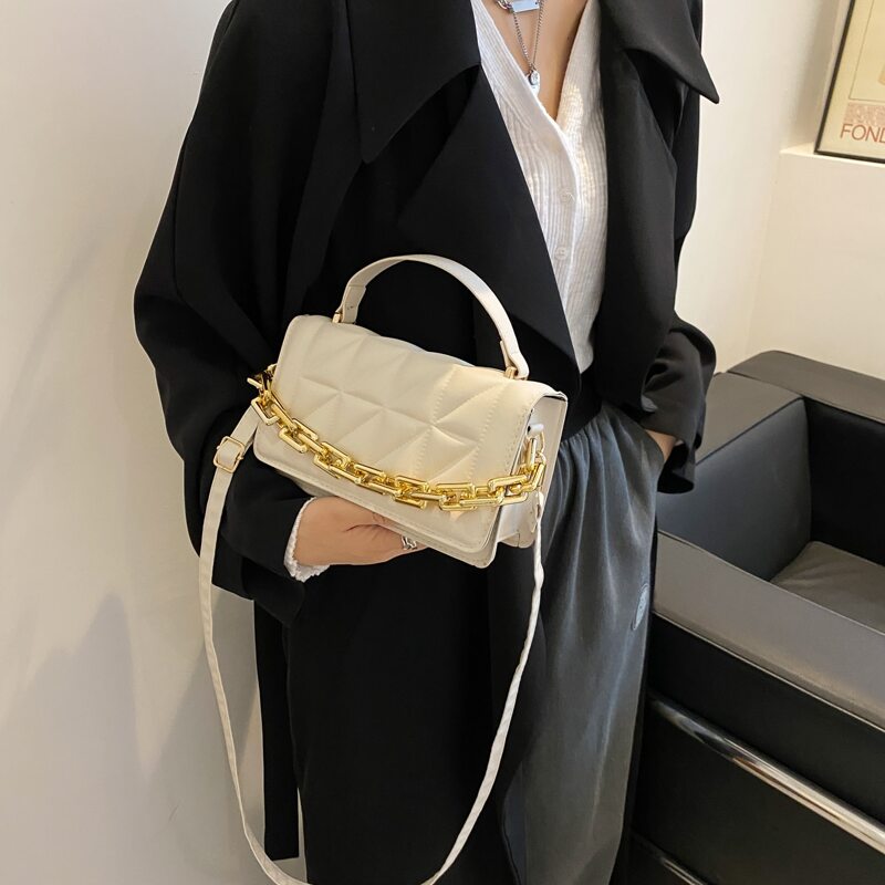 

Quilted Flap Satchel Bag, White