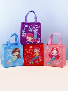4pcs Mermaid Print Gift Bag, Cartoon Portable Storage Bag For Party - Multicolor - View 2