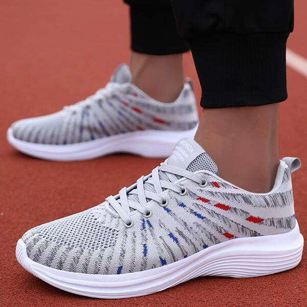 

Men Lace-up Front Colorblock Knit Sneakers, Grey