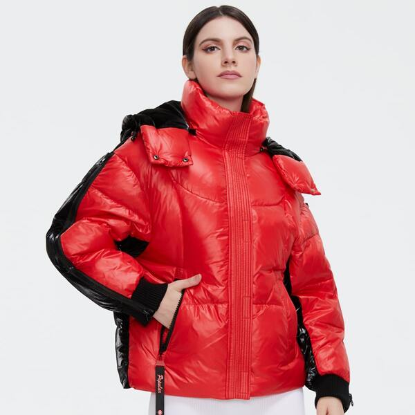 

Two Tone Zip Up Hooded Winter Coat, Multicolor