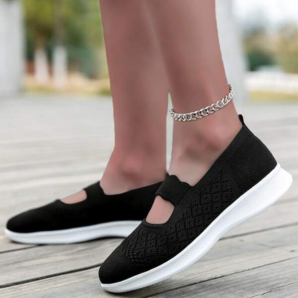 

Knit Detail Slip On Shoes, Black