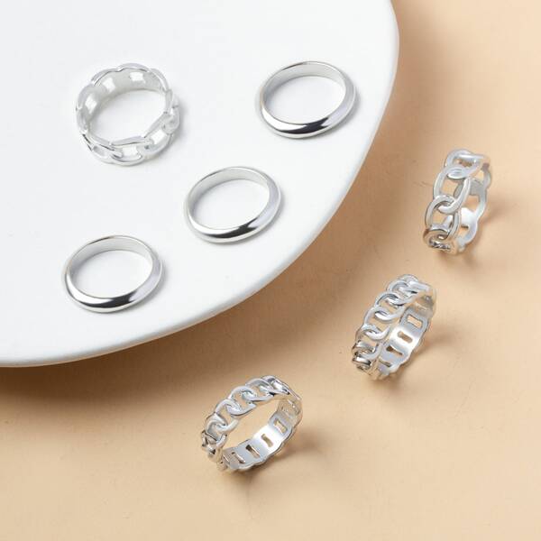 

7pcs Chain Design Ring, Silver