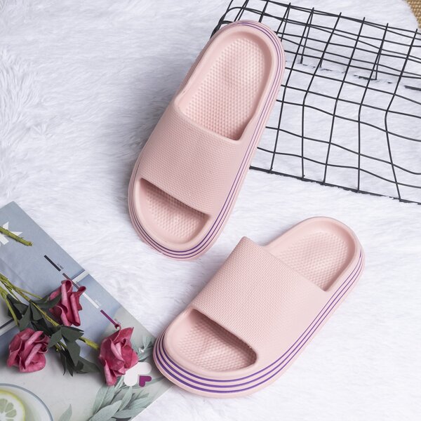 

Striped Pattern Wide Fit Slides, Pink