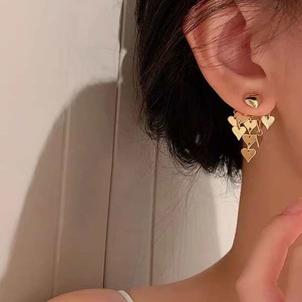 

Heart Drop Earrings, Gold