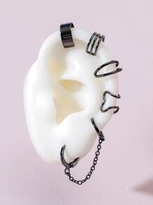5pcs Minimalist Earring With Chain - Black - View 1