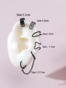 5pcs Minimalist Earring With Chain - Black - View 3