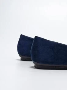 2025 Autumn Metallic Decor Suedette Loafers, Blue Elegant Solid Color Loafers Made Of Pure Metal - Blue - View 9