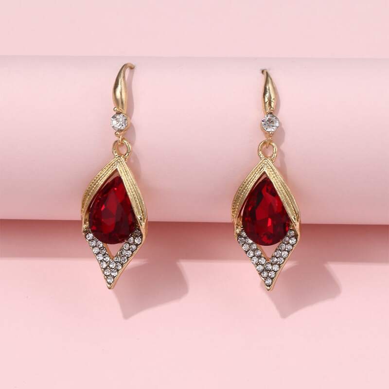 

Gemstone Drop Earrings, Red
