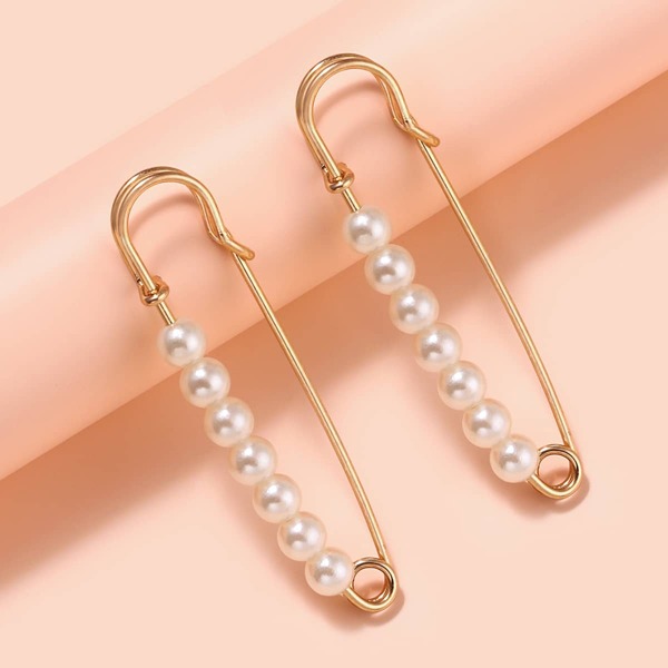 

2pcs Faux Pearl Decor Brooch, Multicolor