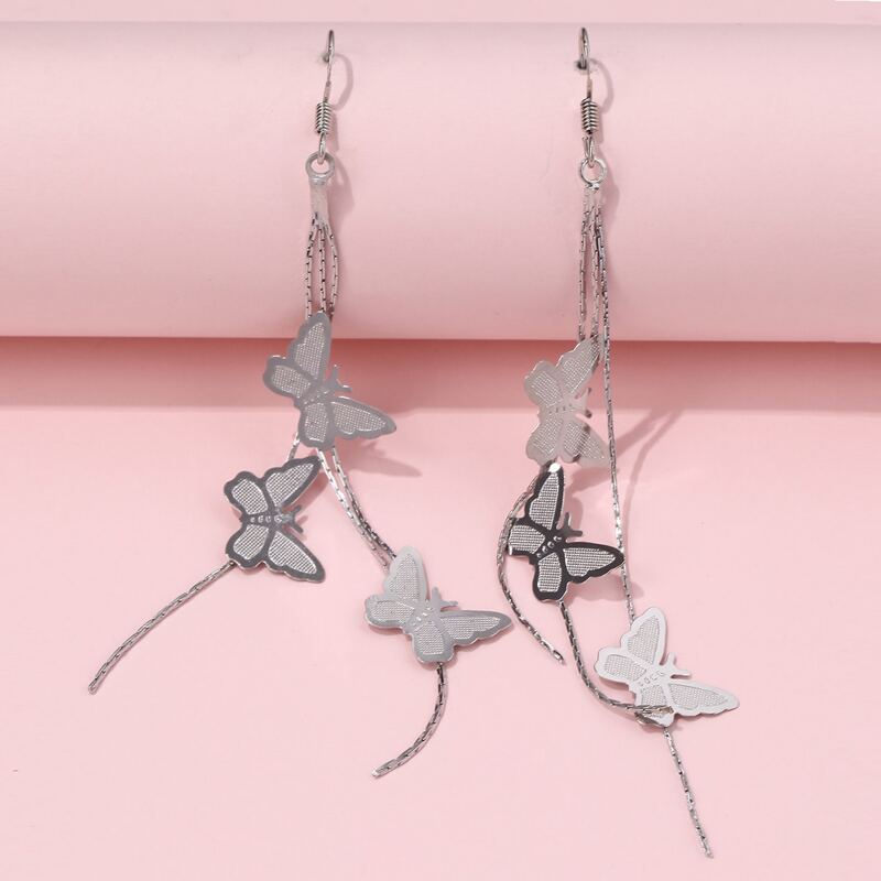 

Butterfly Drop Earrings, Silver
