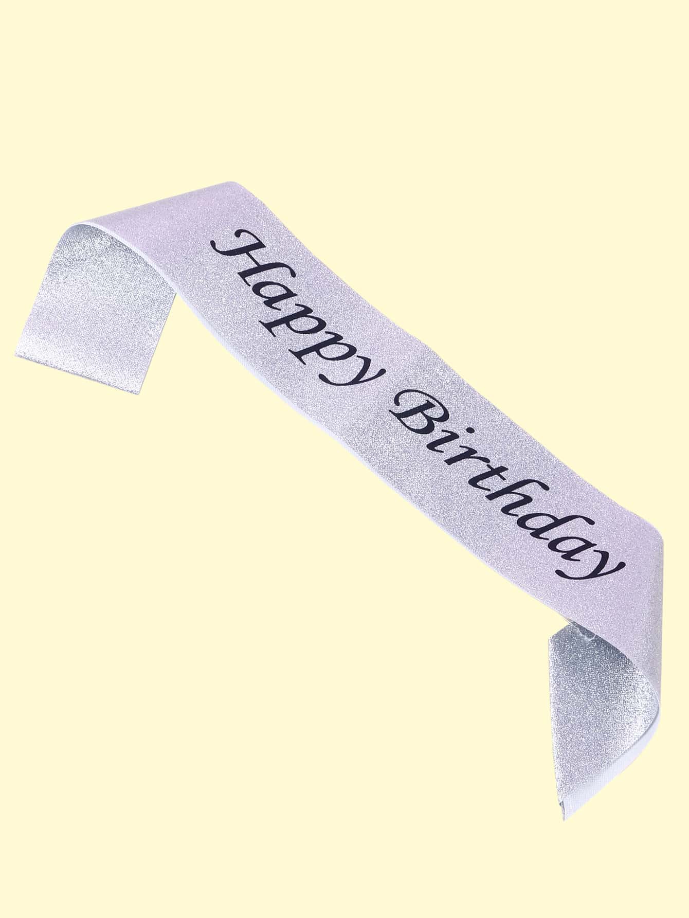 1pc Slogan Graphic Birthday Sash - Bạc - Xem 1
