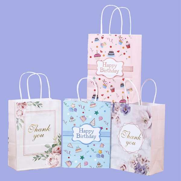 

4pcs Cartoon Graphic Birthday Gift Bag, Multicolor