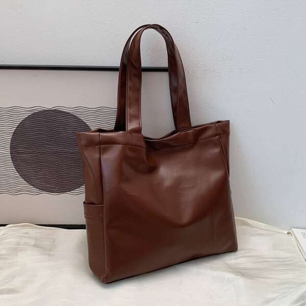 

Minimalist Large Capacity Tote Bag, Coffee brown