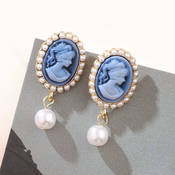 

Faux Pearl & Figure Decor Drop Earrings, Blue